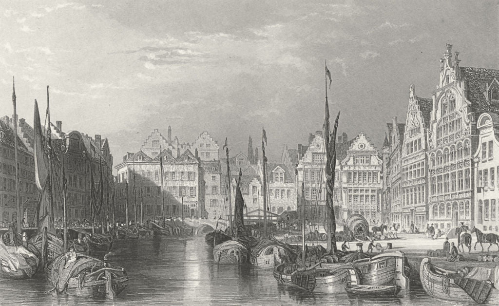 BELGIUM. Ghent. Wright Allom. boats 1860 old antique vintage print picture